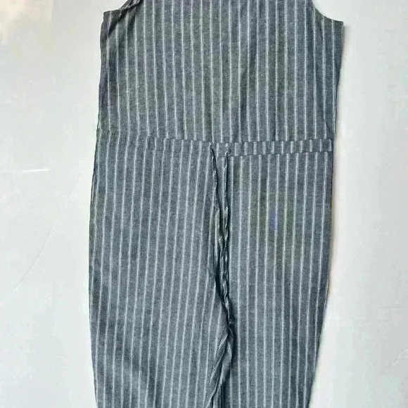 NEW! Anthropologie Drew Blue Striped Sleeveless Linen Blend Jumpsuit - Picture 1 of 6